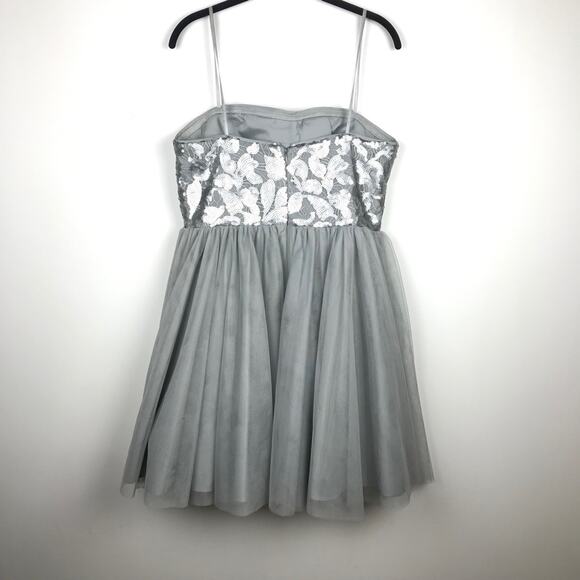 Aidan Mattox Silver Sequin Tulle Dress Sz 12 - Picture 3 of 8